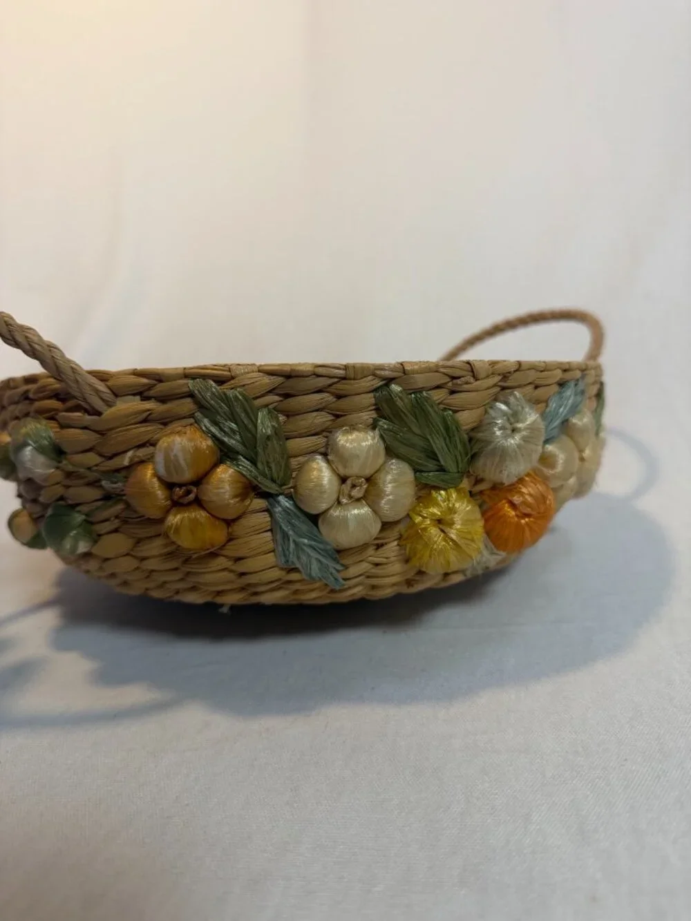MCM Vintage Woven Raffia Fruit Basket Philippines Casserole Holder 9